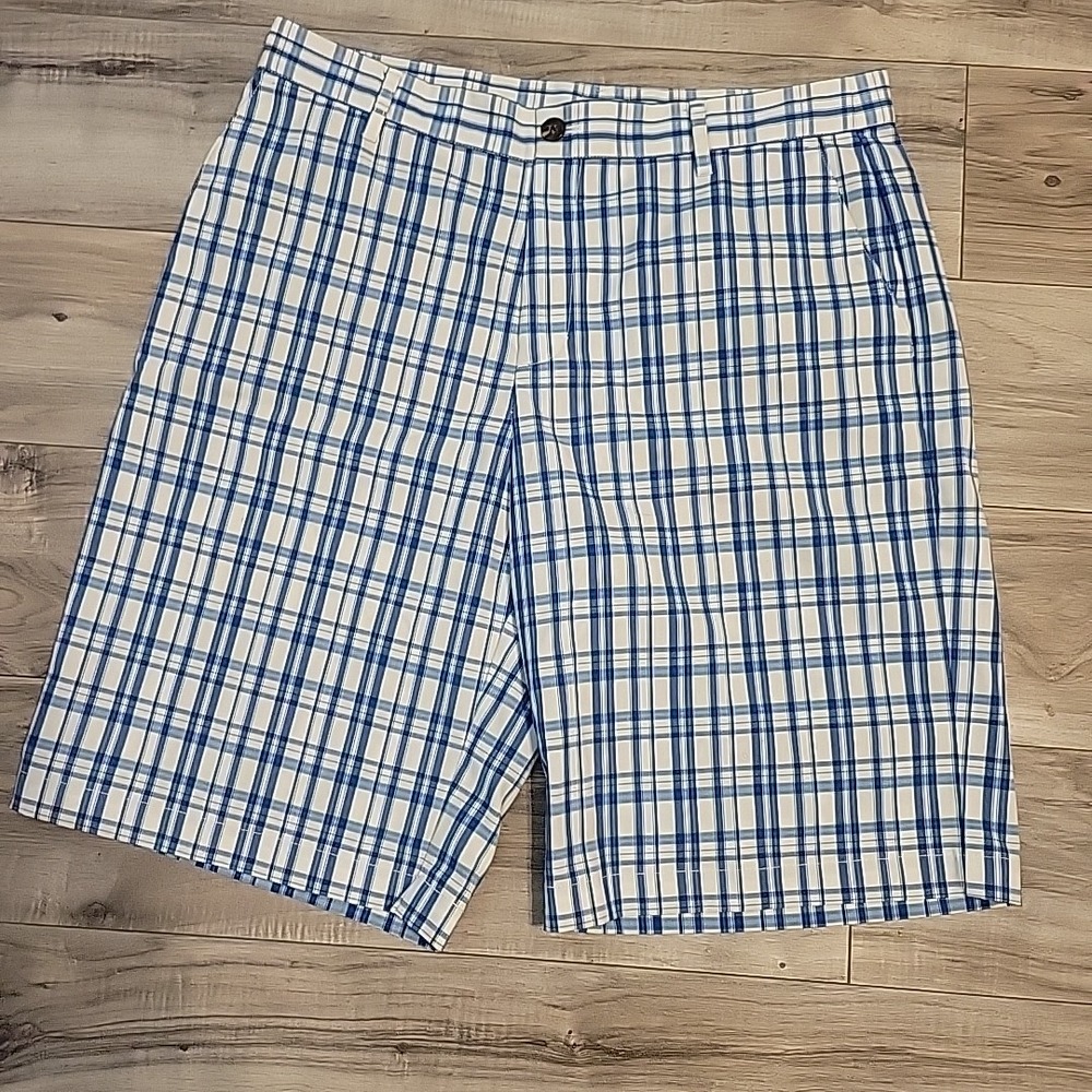 Adidas Golf Shorts‎ Men 34 Blue White Checked Bermuda Pockets Stretch - Picture 2 of 10